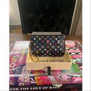 100% Authentic Louis-Vuitton Monogram Multicolor Pochette Cles in Black Multi